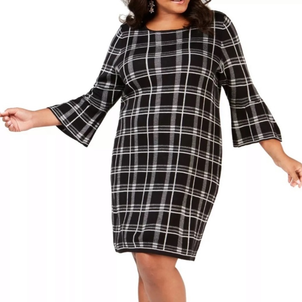 ❤️‍🔥 NWT Macys Black Paid Sweater Bell Sleeve Dress 1X